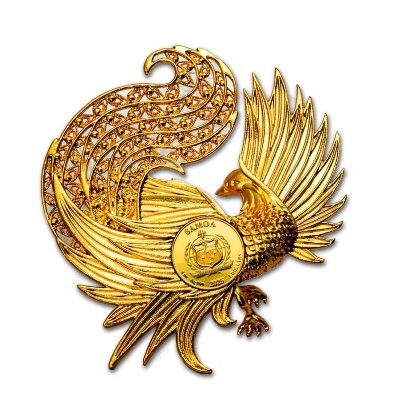 Samoa : pièce en argent Phoenix 2025 colorée et dorée 2 Once Pièces de collection