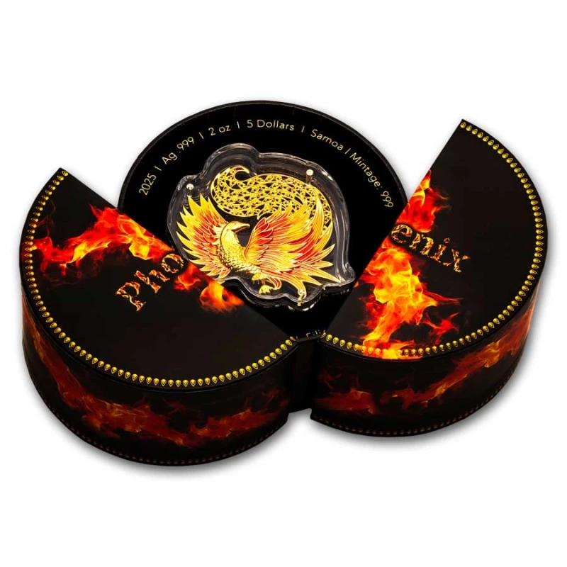 Samoa : pièce en argent Phoenix 2025 colorée et dorée 2 Once Pièces de collection