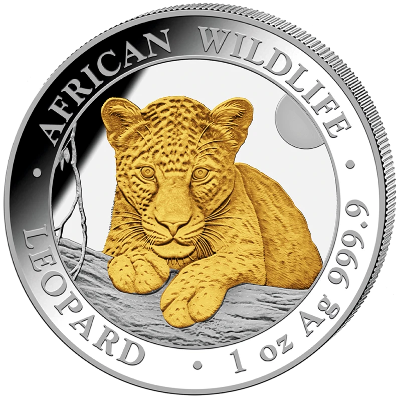 Somalie Pièce en argent Faune africaine Léopard 2025 Doré 1 once Pièces de collection