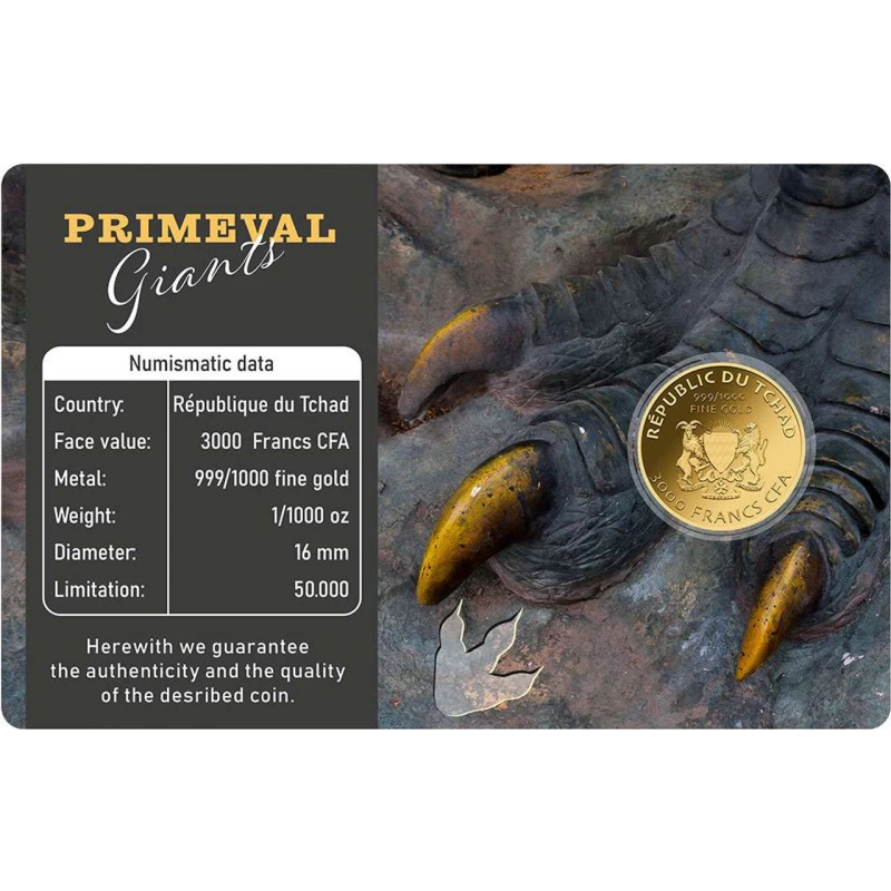 Tchad : pièce d'or Tyrannosaurus Rex 1/1000 oz Pièces de collection