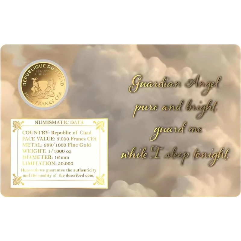 Tchad : pièce d'or Ange gardien II 1/1000 oz Pièces de collection
