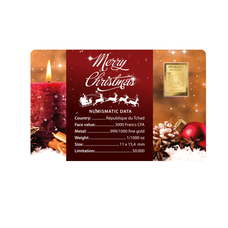 Tchad : pièce d'or Merry Christmas Candle 1/1000 oz Pièces de collection