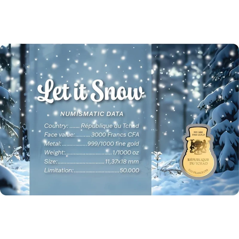 Tchad : pièce d'or Bonhomme de neige 1/1000 oz Pièces de collection