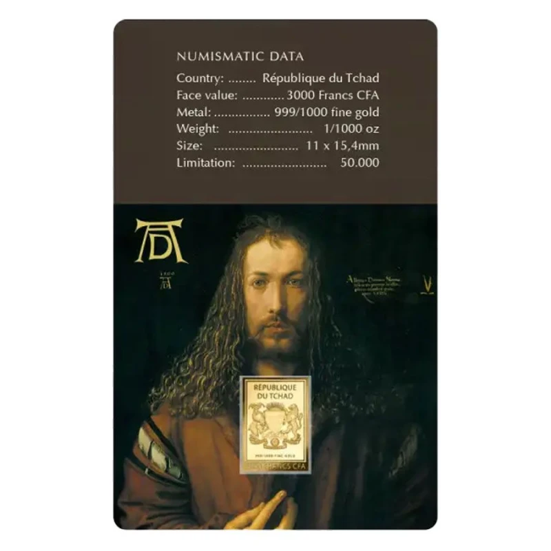 Tchad : pièce d'or Albrecht Dürer Autoportrait 1/1000 oz Pièces de collection