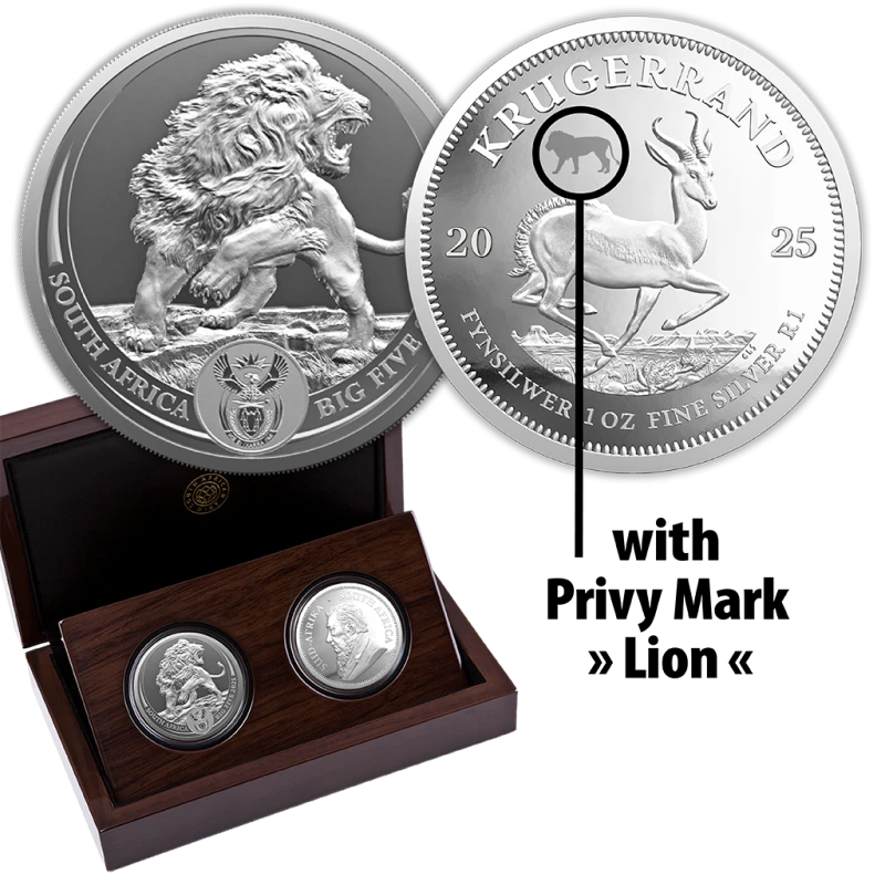 Afrique du Sud : pièces en argent Lion et Krugerrand 2025 Belle Épreuve set 2 Once Pièces de collection