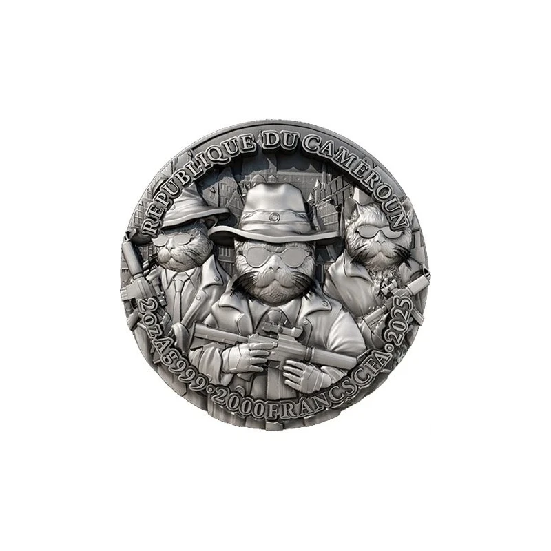Cameroun : pièce en argent Meow Mafia 2025 2 once Pièces de collection