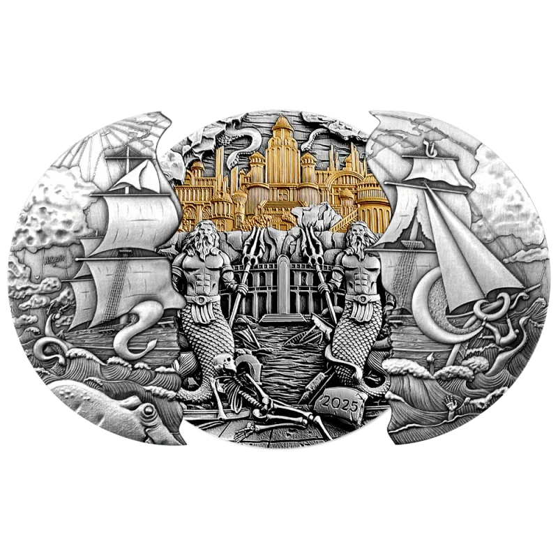 Samoa : pièce d'argent Atlantide 2025 dorée 5 Once Pièces de collection