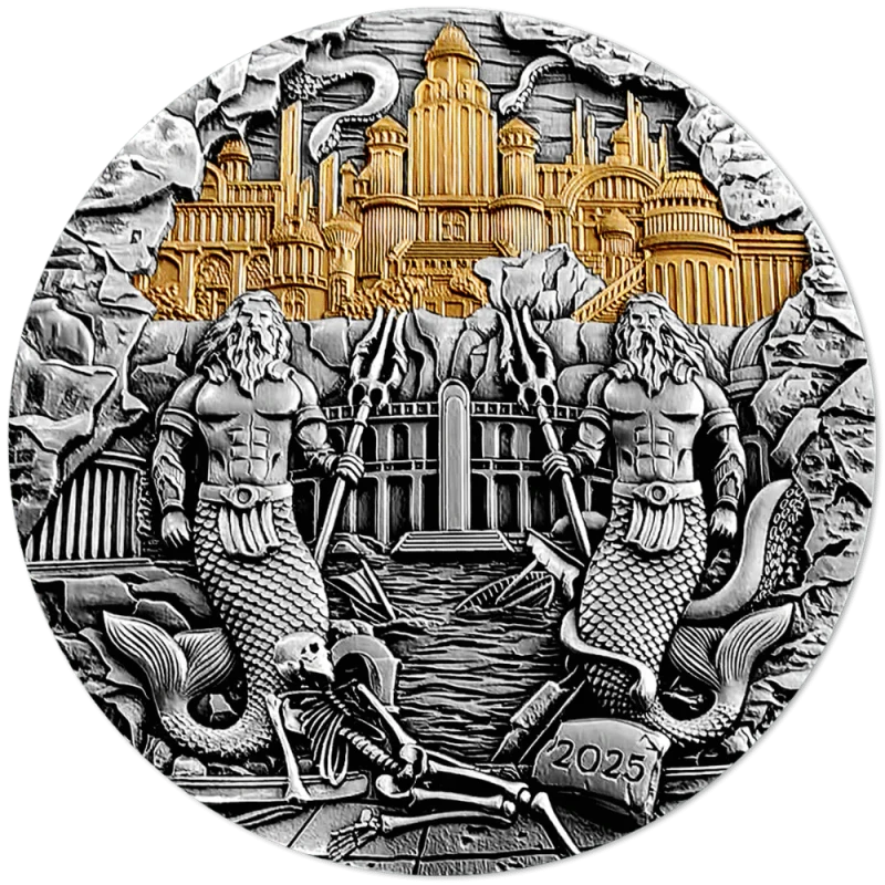 Samoa : pièce d'argent Atlantide 2025 dorée 5 Once Pièces de collection