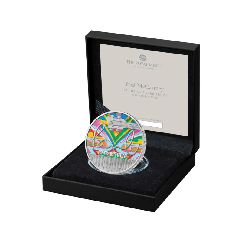 Royaume-Uni Pièce d'argent Paul McCartney 2024 Belle Épreuve colorée 1 once Pièces de collection