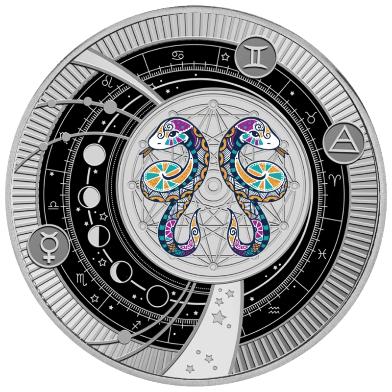 Cameroon: silver coin Gemini 2025 Proof colored 10 g Collectible coins