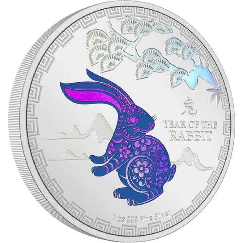 Niue : pièce d'argent Année du lapin 2023 Belle Épreuve colorée 1 once. Pièces de collection