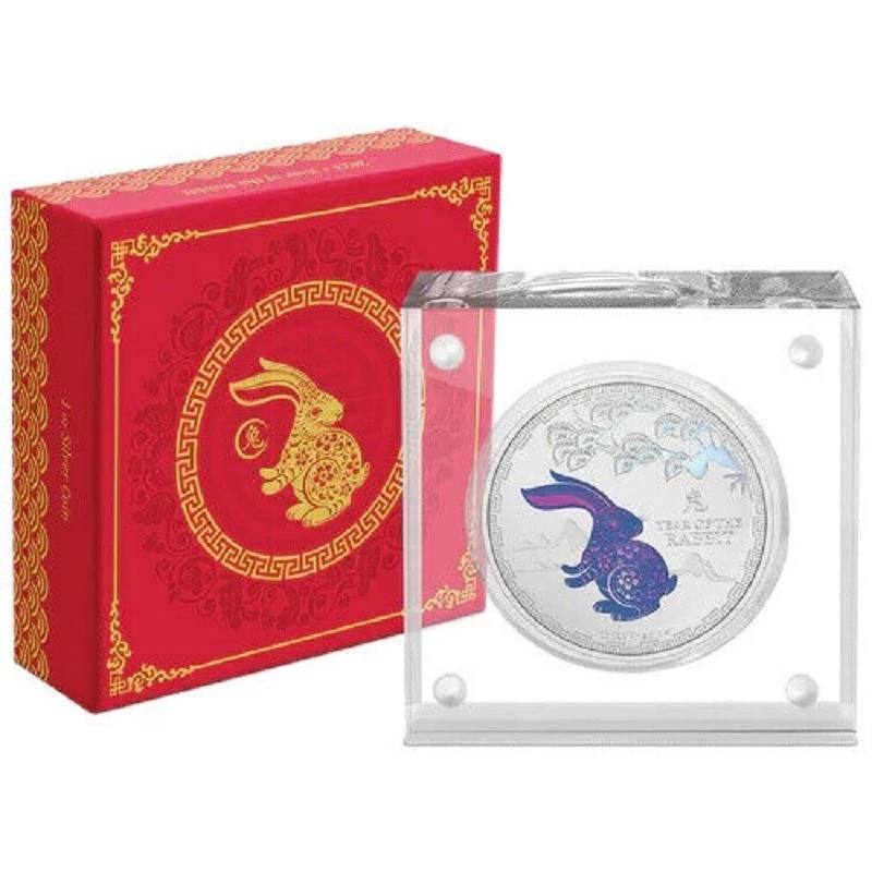 Niue : pièce d'argent Année du lapin 2023 Belle Épreuve colorée 1 once. Pièces de collection