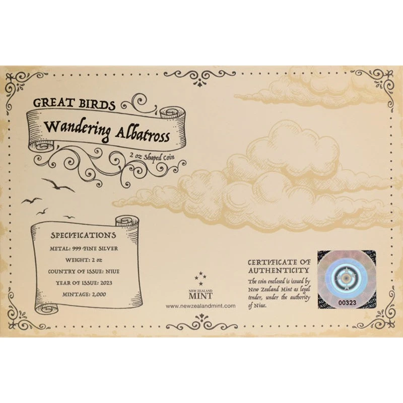 Niue : pièce en argent Wandering Albatross 2023 Belle Épreuve 2 Once Pièces de collection