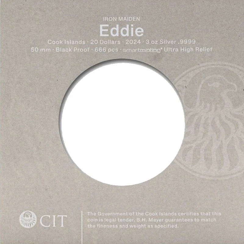 Iles Cook : pièce d'argent IRON MAIDEN Eddie 2024 Black Belle Épreuve 3 once Pièces de collection