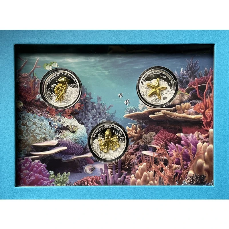 Samoa : pièces en argent Golden Sea Animals 2024 Belle Épreuve gilded set 3 Once Pièces de collection
