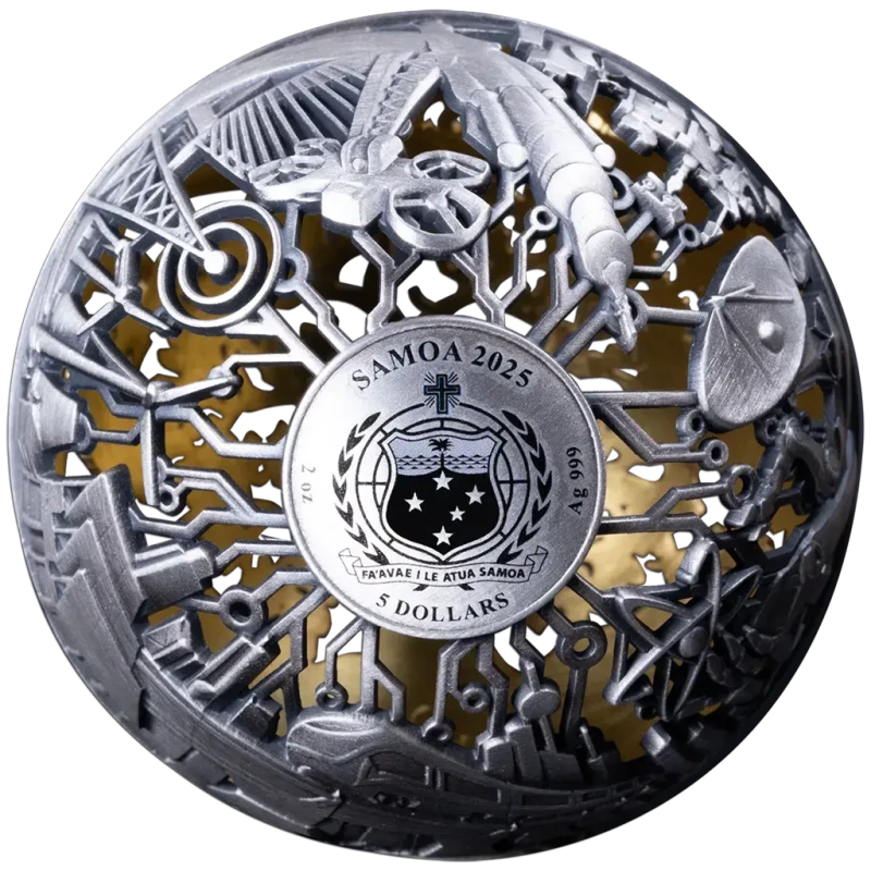 Pièce en argent Samoa Nature et technologie 2025 dorée 2 Once Pièces de collection