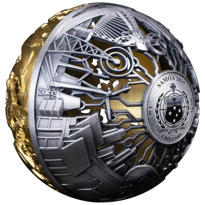 Pièce en argent Samoa Nature et technologie 2025 dorée 2 Once Pièces de collection