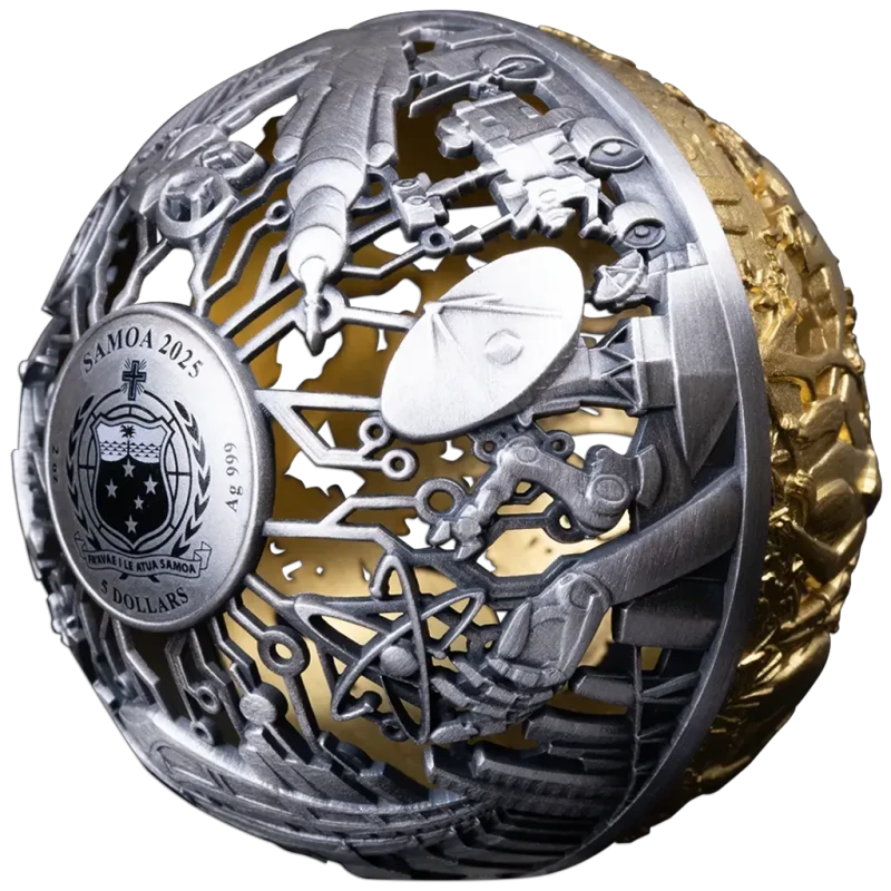 Pièce en argent Samoa Nature et technologie 2025 dorée 2 Once Pièces de collection