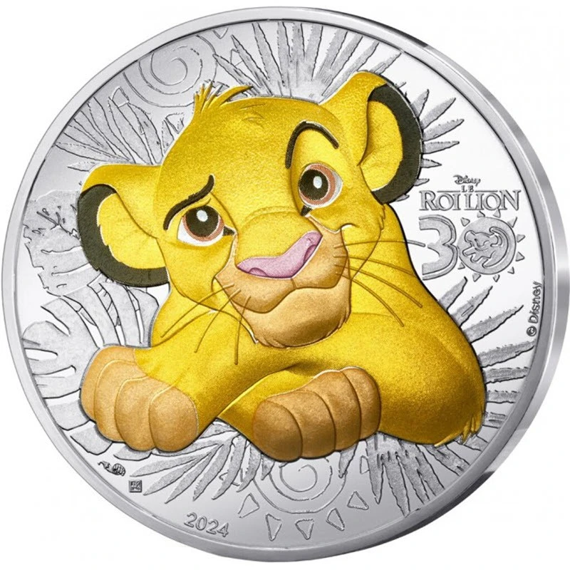 France Pièce Argent 30 Ans Le Roi Lion Simba 2024 colorée 4.3 g Pièces de collection
