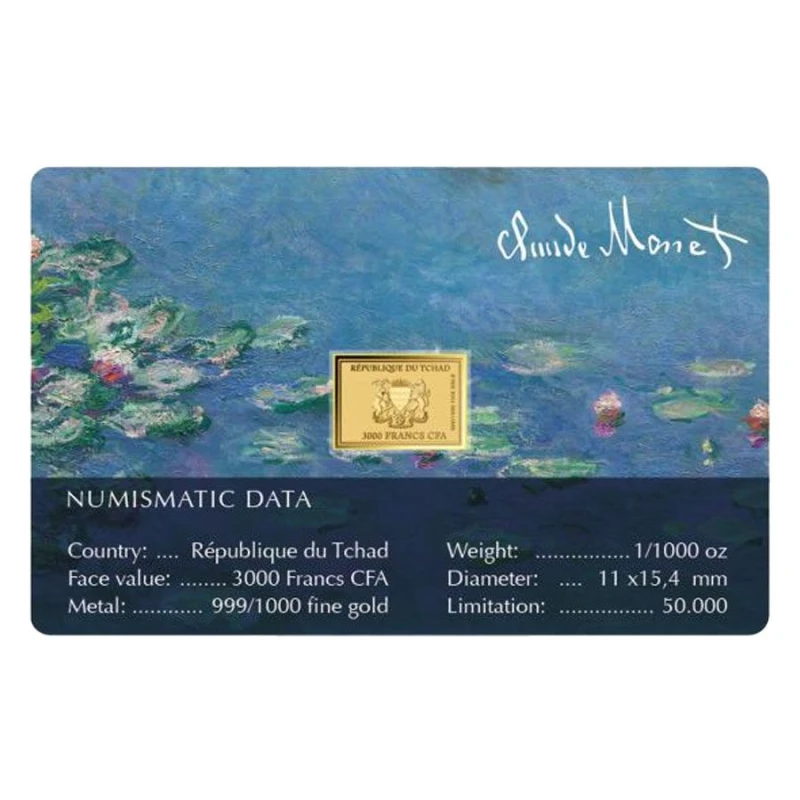 Tchad Pièce d'or Claude Monet Nymphéas 1/1000 once Pièces de collection