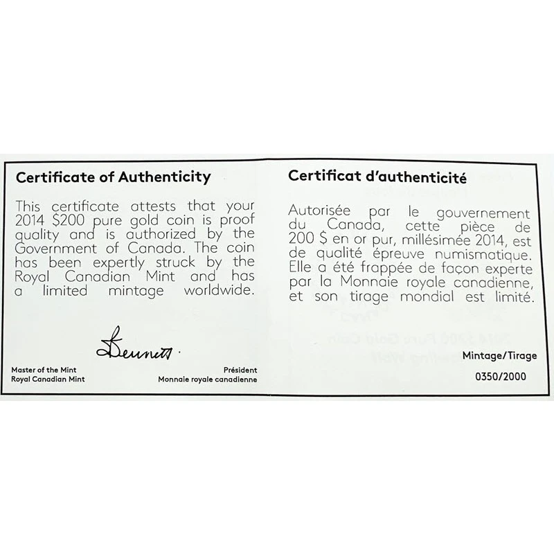 Canada Pièce d'or Loup hurlant 2014 Belle Épreuve 1 once Pièces de collection