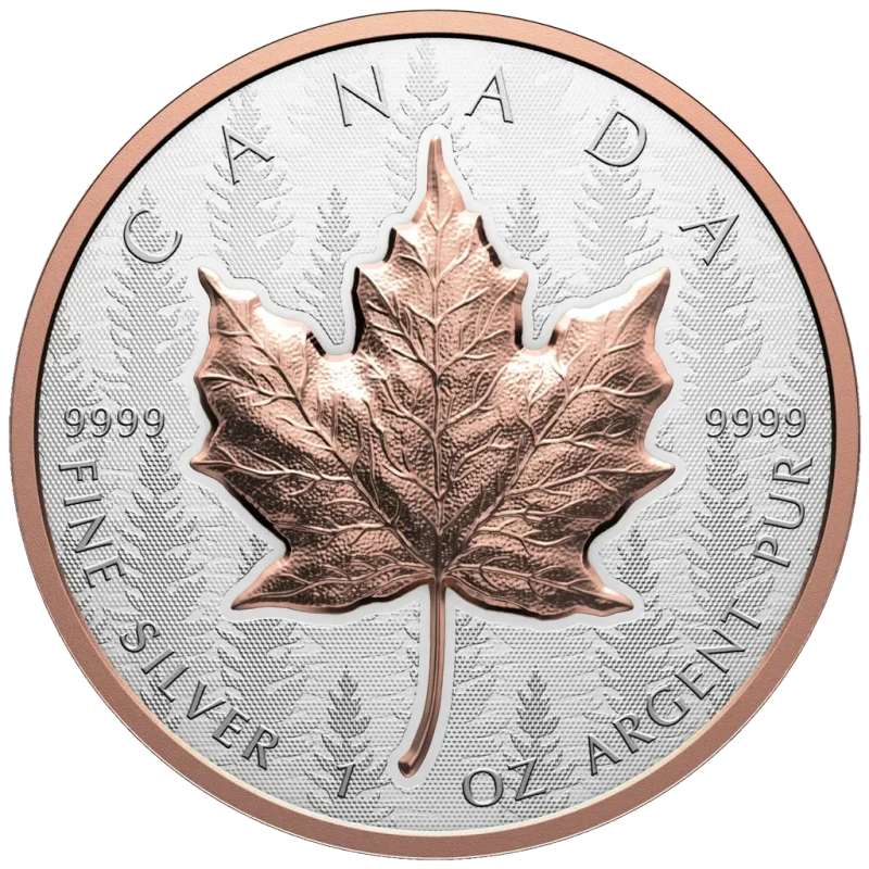 Pièce de monnaie Canada en argent Feuille d'érable 2025 plaquée or rose 1 once Pièces de collection