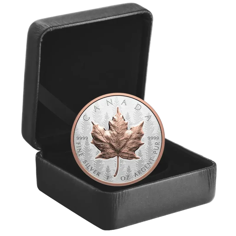 Pièce de monnaie Canada en argent Feuille d'érable 2025 plaquée or rose 1 once Pièces de collection