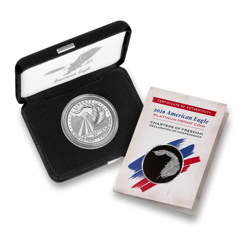 Pièce de monnaie en platine des États-Unis Déclaration d'indépendance 2026 Belle Épreuve 1 once Pièces d'investissement