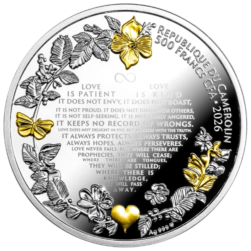 Cameroun Pièce d'argent Wedding Doves 2026 Belle Épreuve 17,5 g Pièces de collection