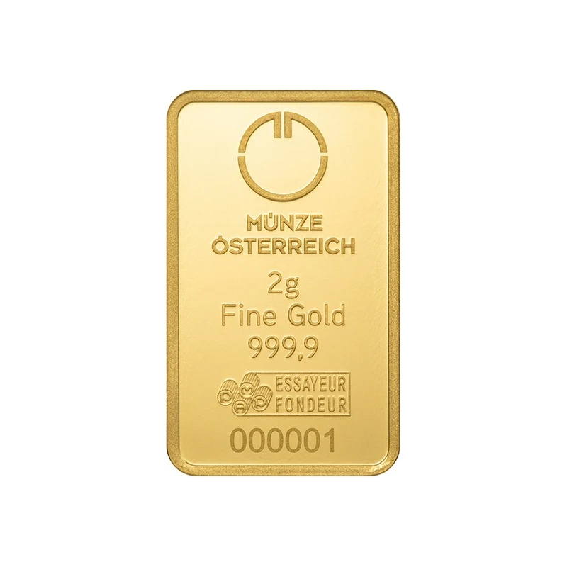 Monnaie autrichienne : barre d'or de 2 g Lingots d'investissement